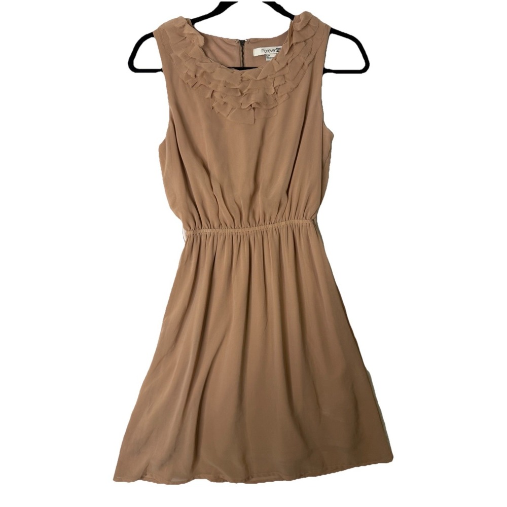 Forever 21 Beige Sleeveless Ruffle Neck Dress Size Small